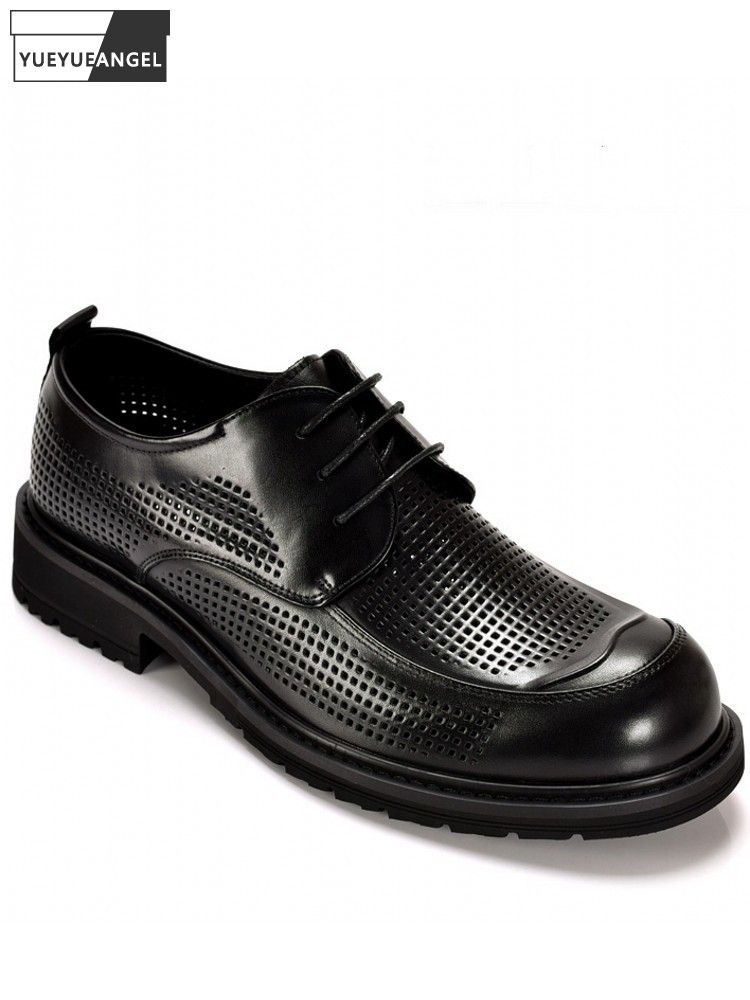 Leather Work Outfit - Summer Business Men Breathable Hollow Out