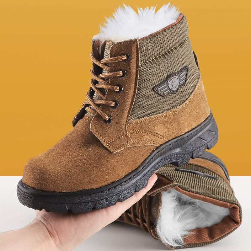 Leather Work Boots - Winter Men Snow Boots Genuine Leather
