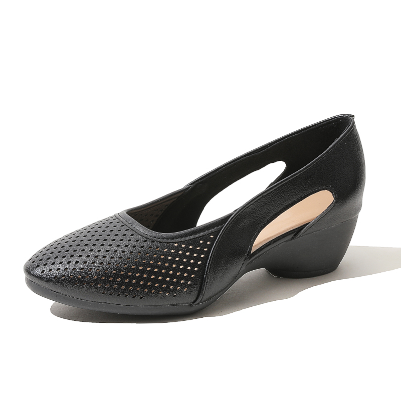 Leather Work Outfit - Womens Pumps Hollow Out Breathable Wedge