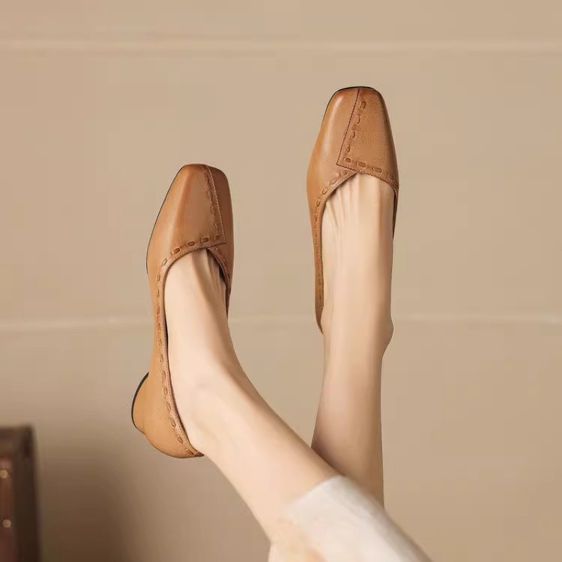 Elegant Square Toe Chunky Heel - đánh giá và giá Leather Work Outfit